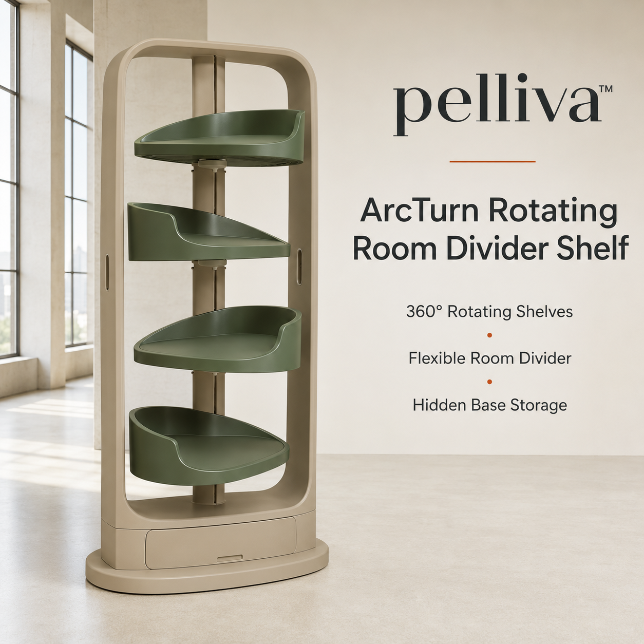pelliva™ ArcTurn Rotating Room Divider Shelf
