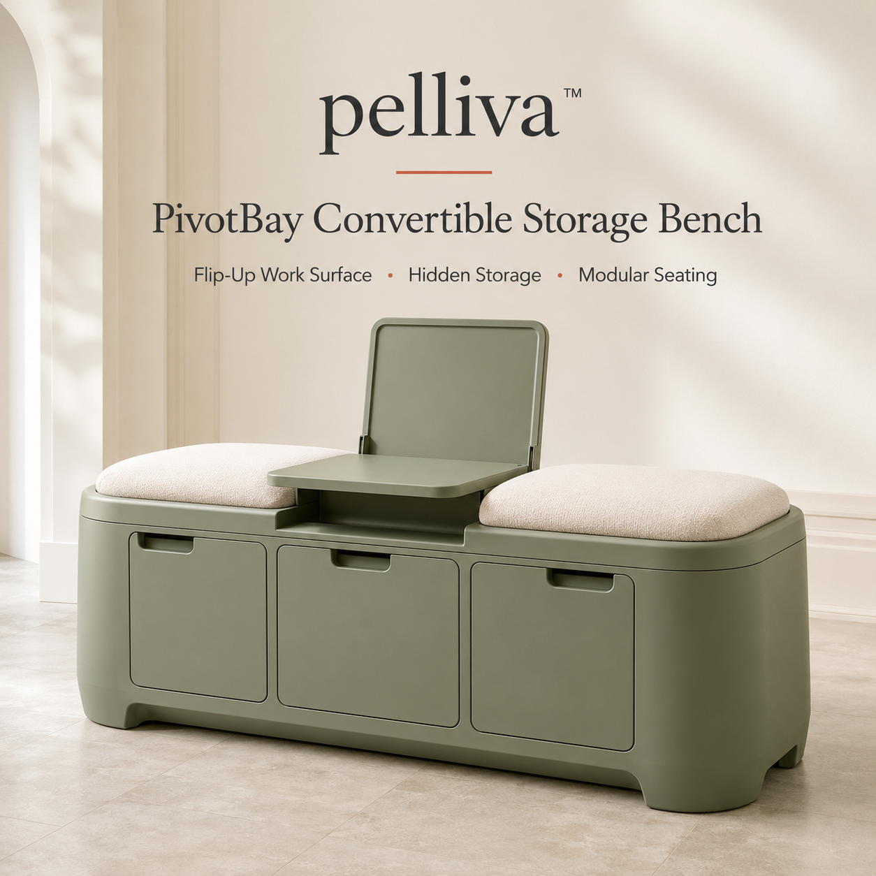 pelliva™ PivotBay Convertible Storage Bench