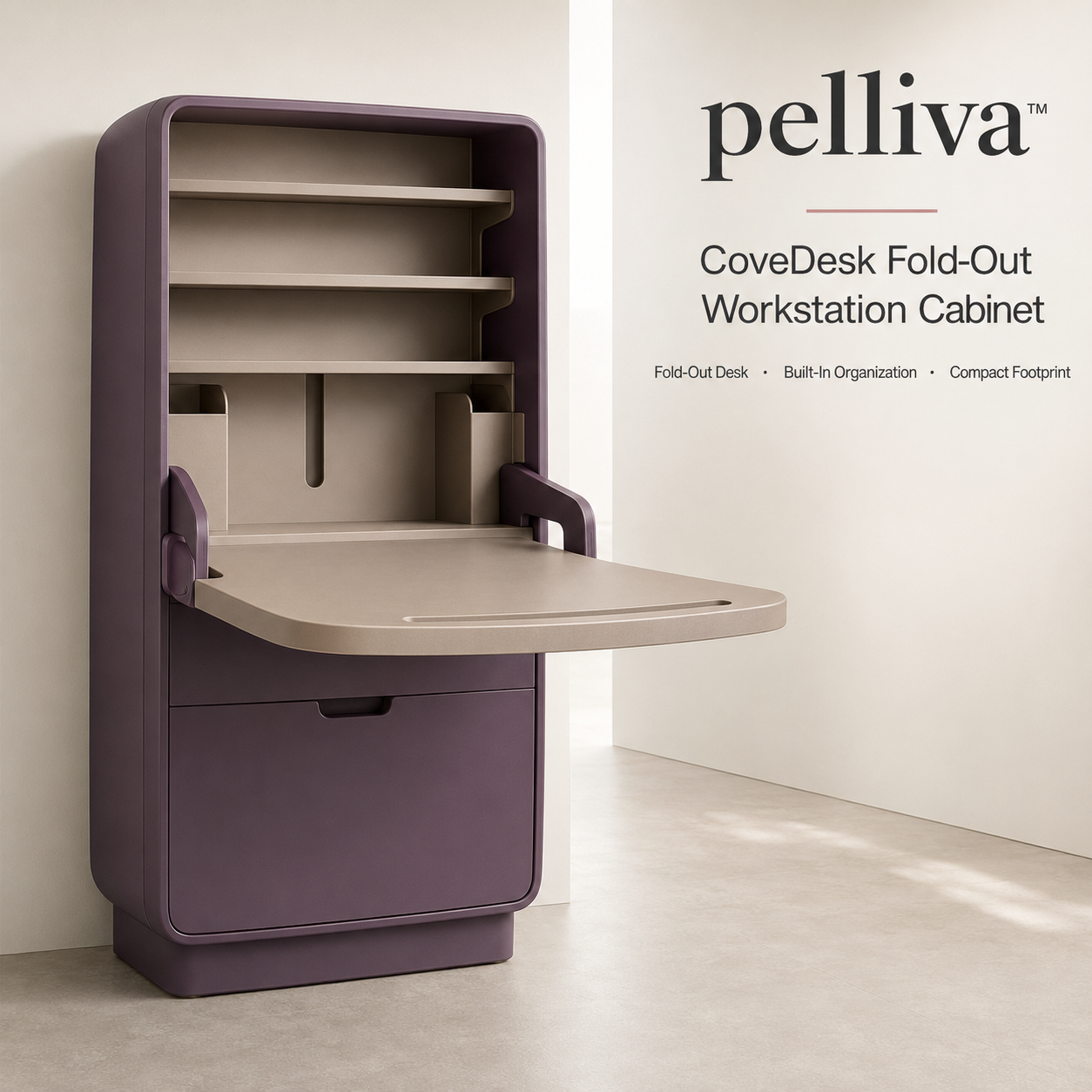 pelliva™ CoveDesk Fold-Out Workstation Cabinet